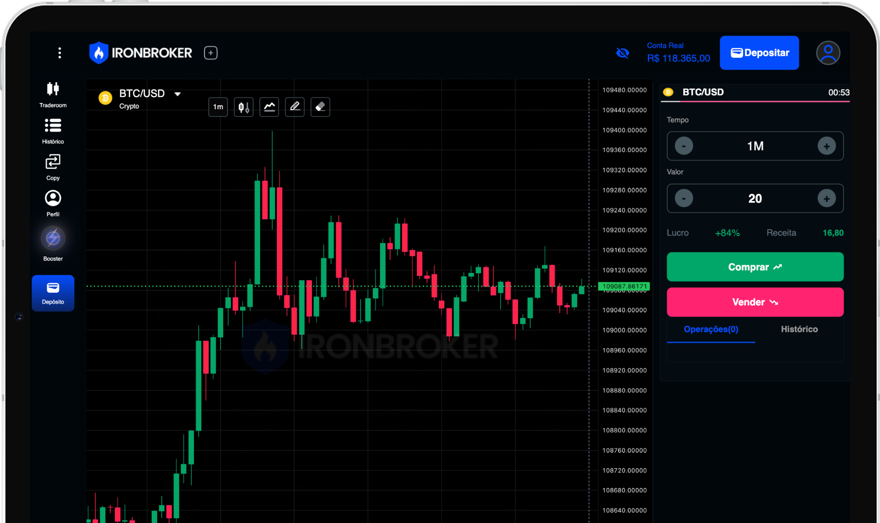 Tela da plataforma de trading IronBroker